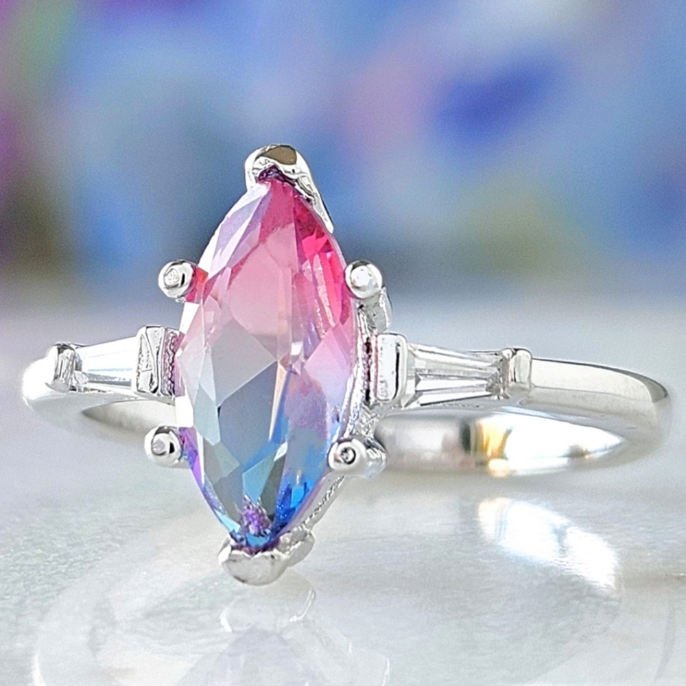 Marquise Pink Blue tourmarine gemstone ring, 925 Sterling Silver Charmed Aroma